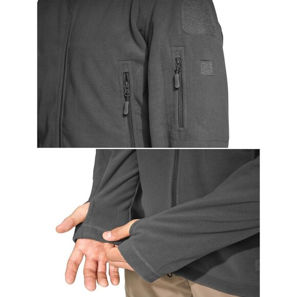 Men's Gray Fleece Jacket Black Hoodies Winter Coats Windproof Hoodies - Picture 5 of 7